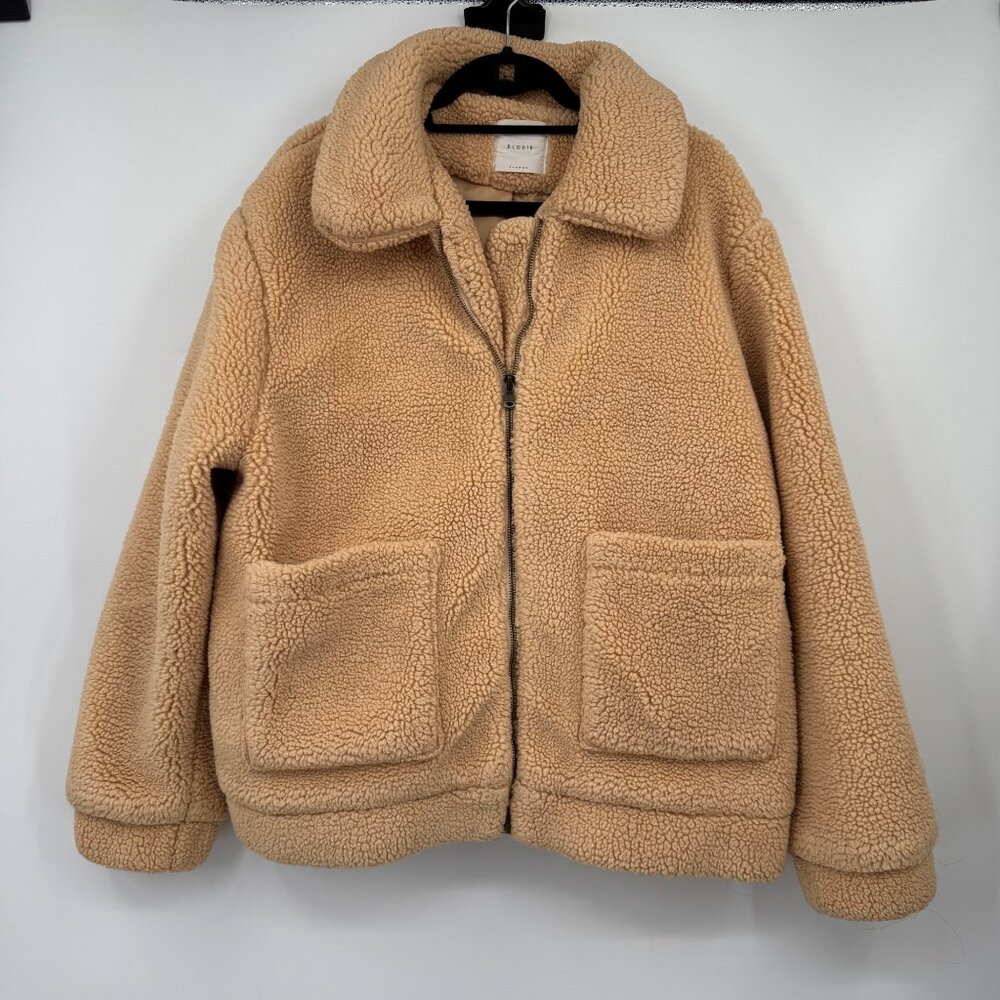 Elodie Teddy Jacket Tan neutral warm cozy woman’s size Extra Large full zipper c